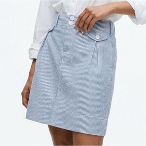 Anthropologie Paper Boy Blue & White Pinstripe Seersucker Mini Skirt Size 4